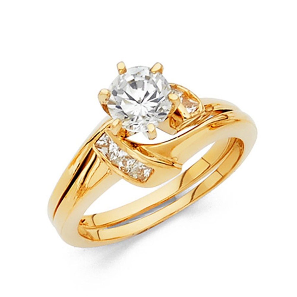 Round-Cut Contour Channel-Set Engagement Ring Set